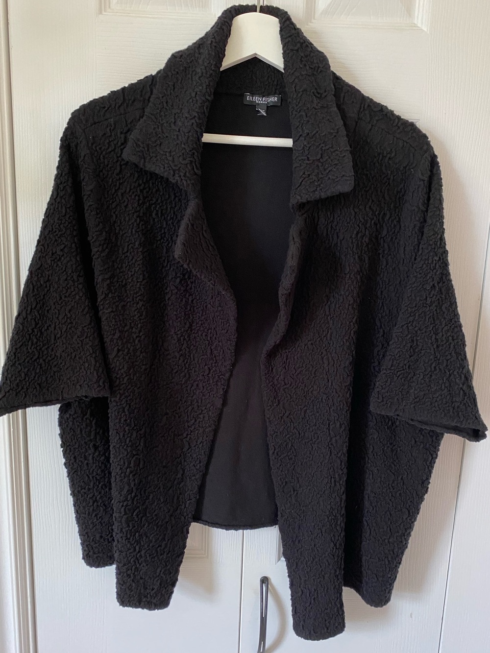 Eileen Fisher Woman Black Pucker Textured Open-Front Jacket 3/4 sleeve Size 1-2X